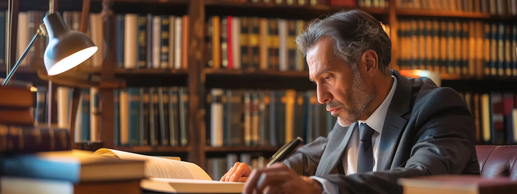 a focused attorney in a sleek, modern office reviews legal documents regarding child custody modifications, surrounded by bookshelves filled with law texts, highlighting the seriousness of post-divorce custody enforcement.
