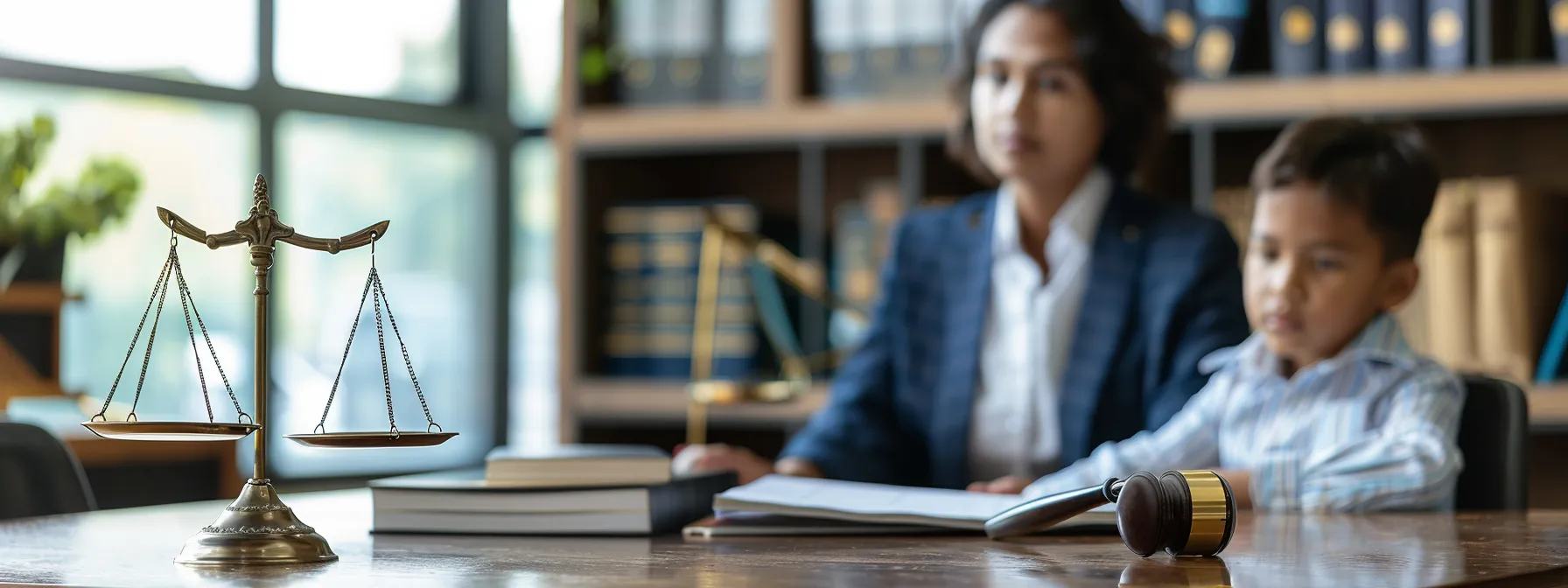 a focused attorney presents a compelling argument in a modern courtroom, surrounded by evidence and expert documentation, emphasizing the critical aspects of a strong child custody case.