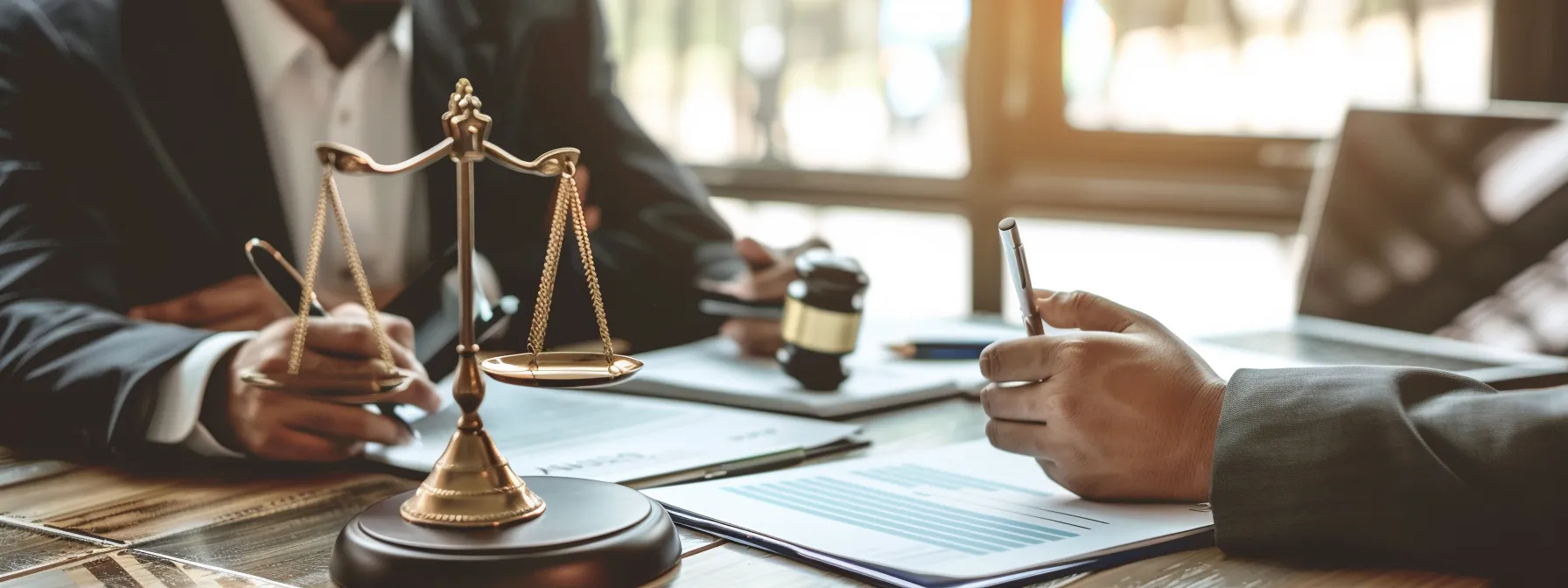 a focused business meeting unfolds in a modern office, where a mediator guides a couple through strategic discussions about reducing divorce legal costs, with documents and laptops open, conveying a collaborative and proactive atmosphere.