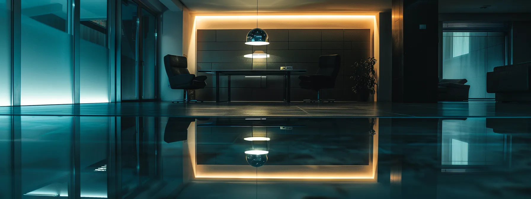 a sleek, modern law office with a striking glass conference table, where an experienced divorce attorney engages confidently with a client, illuminated by sophisticated overhead lighting that emphasizes the professionalism and urgency of legal negotiations.