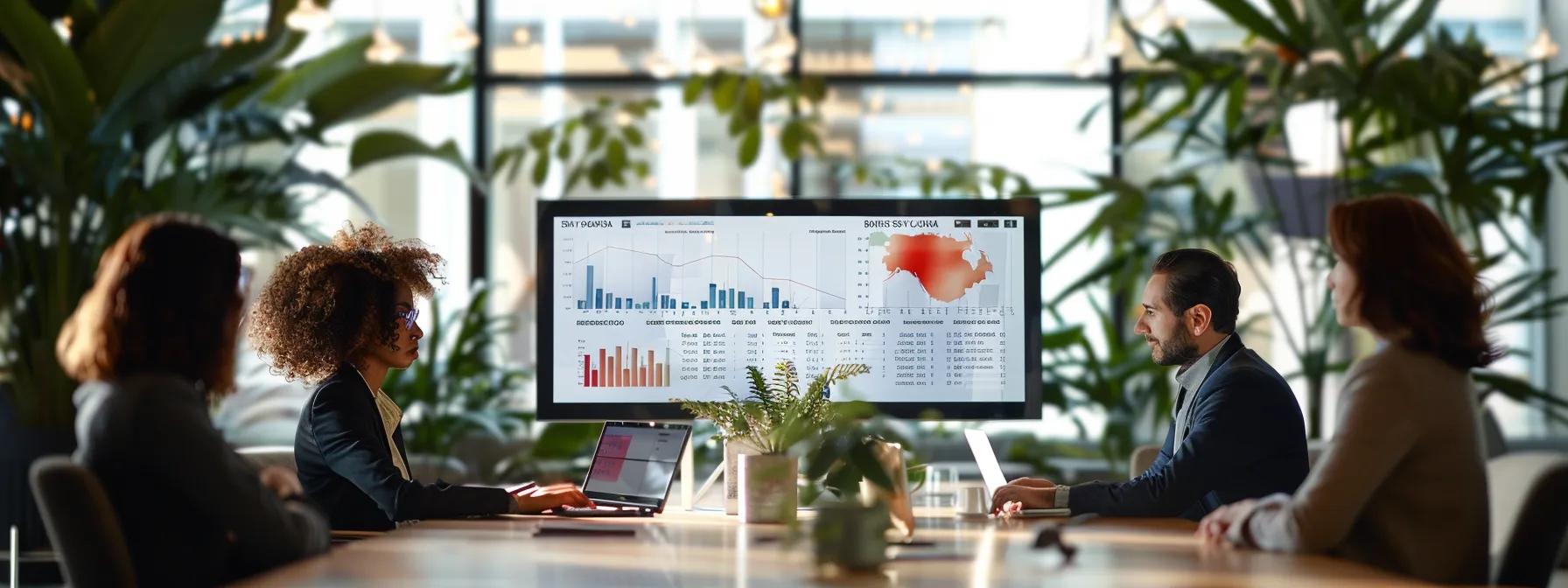 a sleek, modern office interior showcases a professional meeting space with a prominent display screen highlighting a comparison chart of burns family law's superior client services, emphasizing its dedication to transparency and personalized support in a sophisticated urban setting.