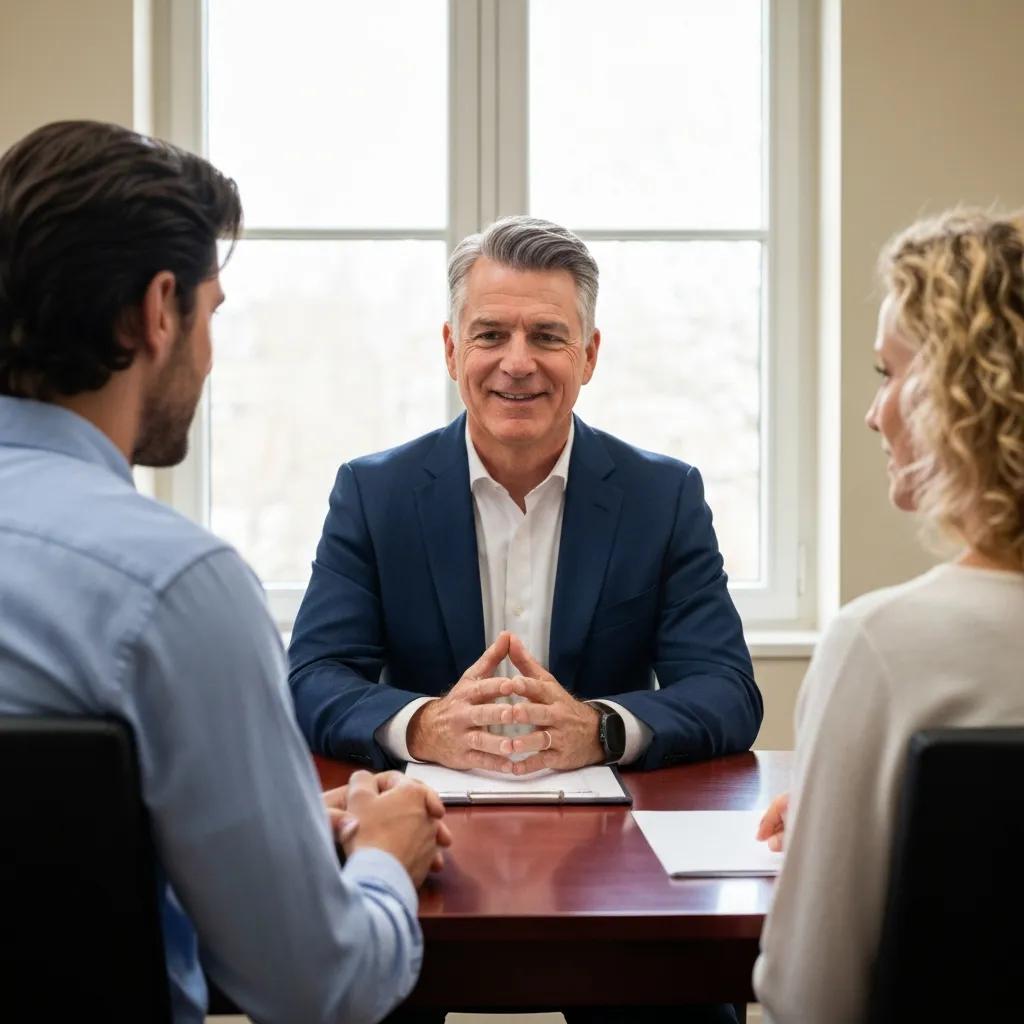 Mediator assisting a couple during a divorce mediation session, highlighting the mediator's supportive role